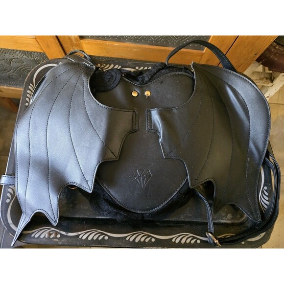 Bat Backpack Faux Leather Goth Punk Style Mini Bookbag Gothic Purse - Picture 1 of 4